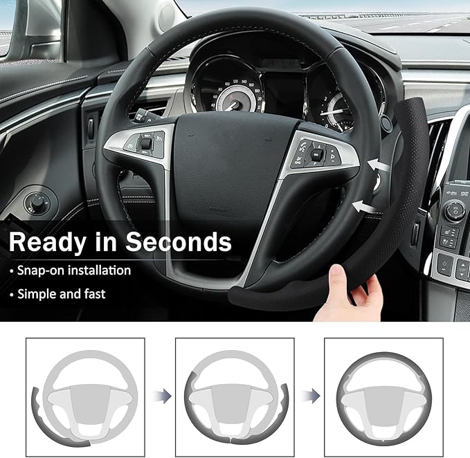 Steering Wheel Cover for Chevy (Chevrolet) Equinox 2010-2017/ GMC Terrain 2010-2017/ Buick Lacrosse 2010-2015/ Regal 2011-2013 (Perforated Black)