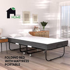 EconoHome Folding Bed with Mattress - 75x31 Cot Size Frame - Portable Rollaway Guest Bed with 5-inch Memory Foam Mattress - S