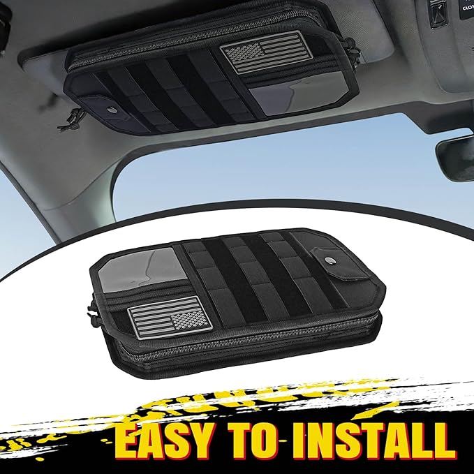 Car Sun Visor Organizer with Panel, Universal Multi-Pocket Storage, Zipper Compartments & Glasses Clip for Cars, SUVs & Trucks
