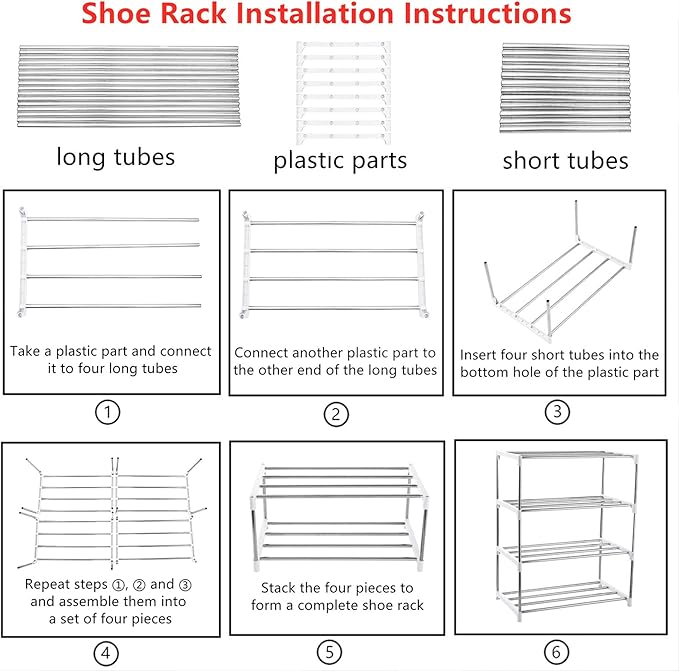 4-Tier Stackable Small Shoe Rack, Lightweight Shoe Shelf Storage Organizer for Entryway, Hallway and Closet(White)