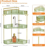 3-Tier Corner Bathroom Counter Organizer，Makeup & Skincare Shelf with Built-in Brush Holder，Space-Saving Bathroom Countertop 