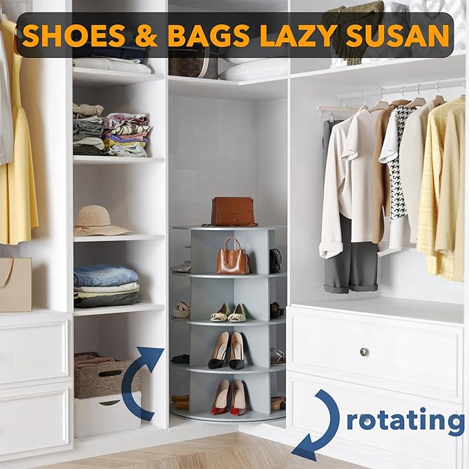 SpaceAid 4 Tier Rotating Shoe Rack Tower, Spinning Shoe Display Lazy Susan, Revolving 360 Shoe Rack Storage Round Carousel, V