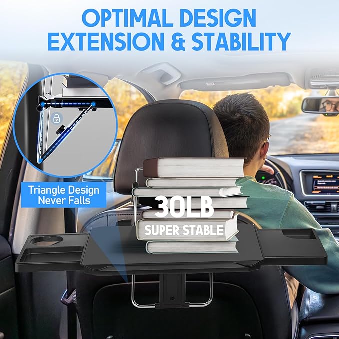 Large Car Steering Wheel Tray Back Seat Headrest Steering Wheel with Phone Holder Desk Food Table for Eating Food Drink and