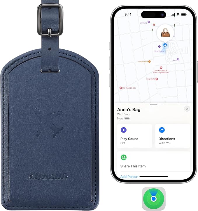 Luggage Tags Built-in Anti-Loss Tracker, Luxury Leather Luggage Tags for Suitcase, Travel Bags, Backpacks, Travel Organizer f