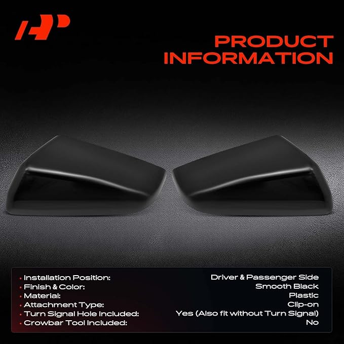 A-Premium 2 PCS Driver and Passenger Side Rearview Mirror Covers Caps - Compatible with Chevy Chevrolet Equinox & GMC Terrain, 2018 2019 2020 2021 2022 2023 2024 - Smooth Black