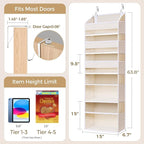 5 Tiers Over the Door Organizer with 10 Mesh Side Pockets, 44 lbs Weight Capacity Closet Hanging Storage Organizer with Large
