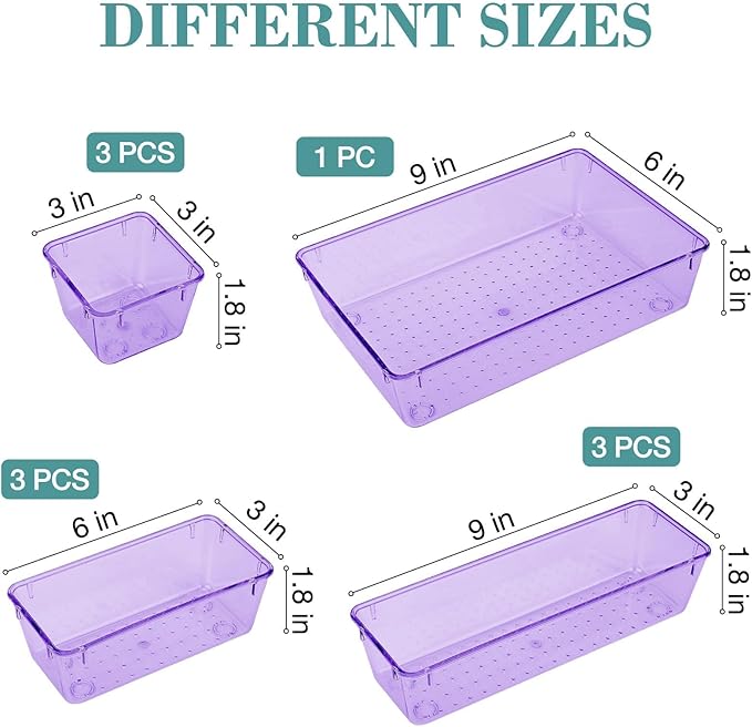 StorMiracle 10 PCS Drawer Organizer Set, 4 Varied Size Bathroom and kitchen Drawer cabinet organizer Trays, Clear Storage Bin
