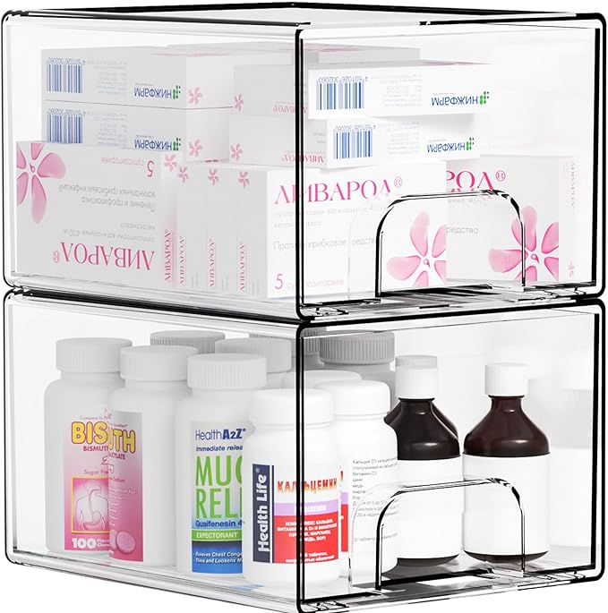 4.4" Tall Small Clear Acrylic Stackable Storage Drawers for Vanity,Under Sink,Bathroom Closet,Medicine Cabinet Organization a