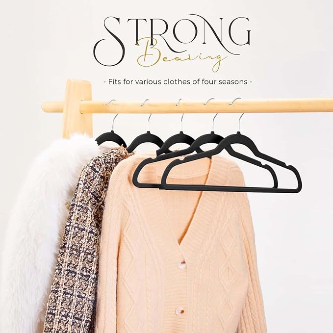 HOUSE DAY Black Velvet Hangers 300 Pack, Premium Clothes Hangers Non-Slip Felt Hangers, Sturdy Black Hangers Heavy Duty Coat 