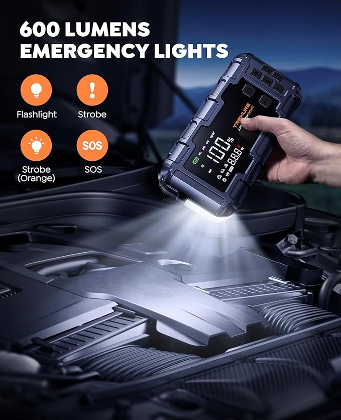 TREKURE 10-in-1 Car Battery Jump Starter Box with Jump Cables & Gloves for All Gas & 12L Diesel, 8000A Portable Battery