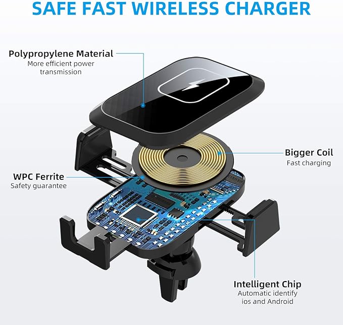 Wireless Car Charger CD Slot Phone Mount, Auto-Clamping 15W Qi Fast Charging Infrared Smart Sensor Air Vent Cell Phone Holder,Compatible with iPhone 13 Pro Max 12 11 X 8,Samsung S21 S20 S10 S9