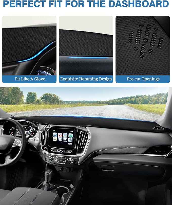 FIILINES Dash Cover for Chevrolet Traverse 2018–2023, Dashboard Mat Cover Sunshade Nonslip Mesh Protector No Glare Black