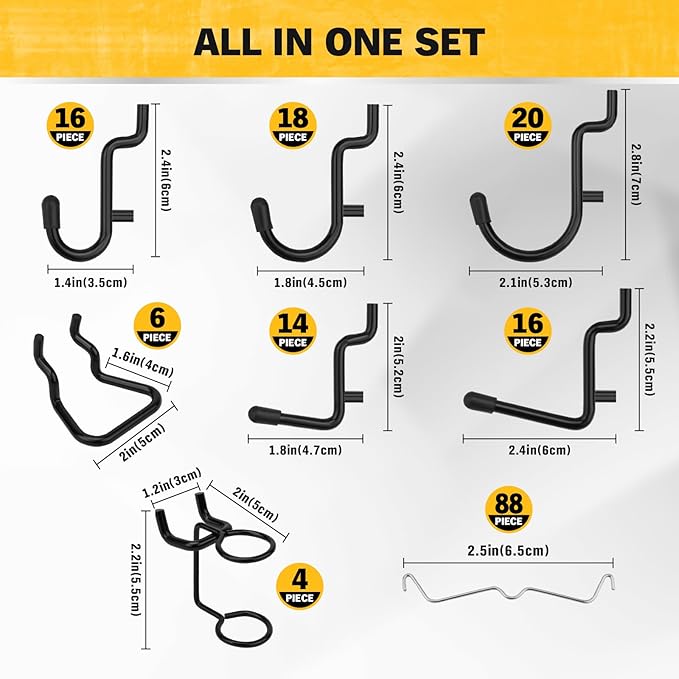 ELEAD 200-Piece Extra Thick Pegboard Hooks Set, 1/4" Heavy Duty Black Peg Board Organizer Accessories, Metal Pegboard Accesso