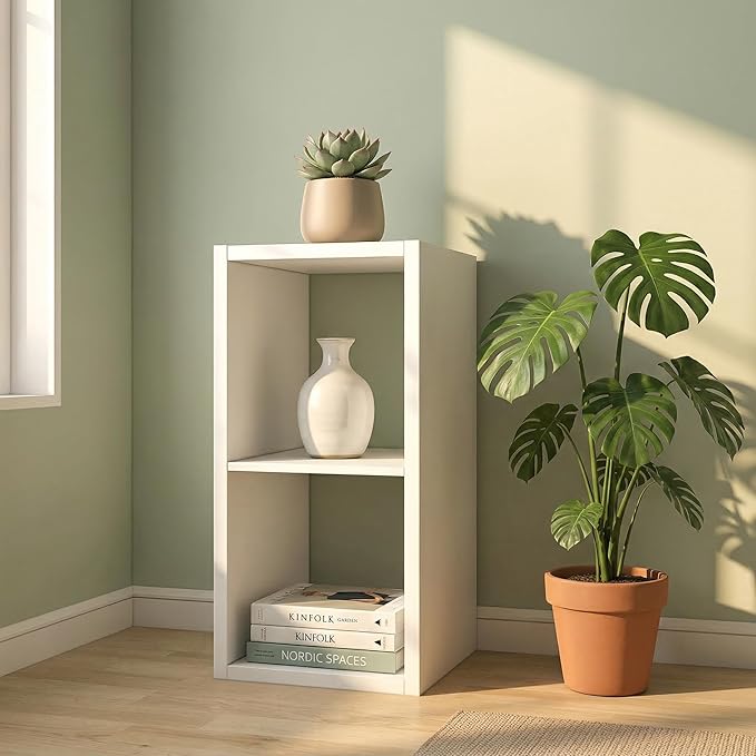 CTESNE【2026 Wooden Thick Frame 2 Cube Storage Organizer Shelf with Anti-Tipping Kits + Reversible Open Back Bookcase, Horizon