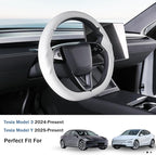 Steering Wheel Cover for Tesla Model 3 2024-Present Highland/Tesla Model Y Juniper 2025-Present, Leather Steering Wheel Cover for Tesla Model 3 Highland/Y Juniper Accessories, White
