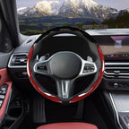 Car Steering Wheel Cover Set Bright Carbon Fiber Wrap Non-Slip 3pcs Steering Wheel Accessories 14.5-15 inch Universal (Black Red)