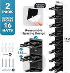 Hat Organizer for Baseball Caps, 2 Pack Hat Rack for Wall Closet Door Hold up to 16 Hats,Hat Holder with Adhesive and 8 Screw