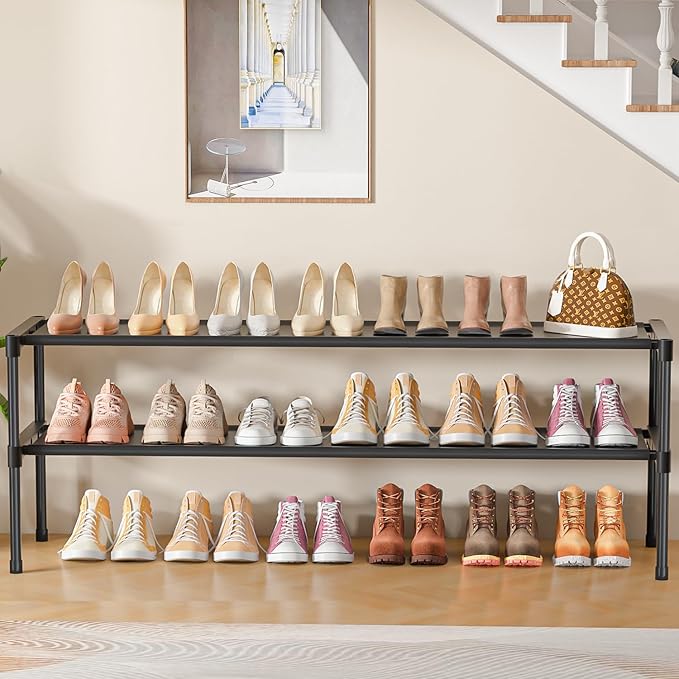 LUKYTOWER Extra Long Shoe Rack 2 Tier Shoe Storage Organizer Wide Stackable Shoe Organizer Racks for Closet Entryway,Shoe She