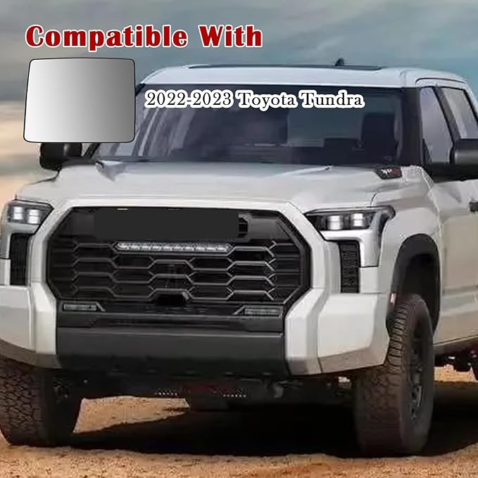 Driver Side Mirror Replacement for Toyota Tundra 2022 2023, Left Lower Exterior Side Rearview Mirrors Glass, with Backing Plate, Power Heated