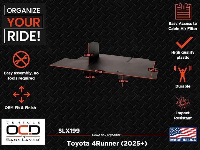Vehicle OCD – Glove Box Organizer for Toyota 4Runner (2025-2026) – Made in USA – SLX199