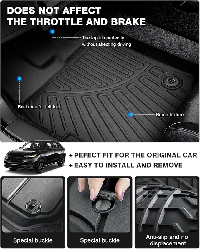 Powerty Floor Mats for 2023 2024 2025 2026 Honda HR-V HRV Accessories All Weather Floor Liner 3D TPE 1st & 2nd Row Floor Mat Heavy-Duty Floor Liners