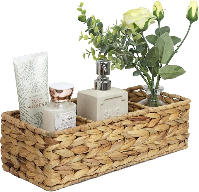 Water Hyacinth Basket for Toilet Paper, Wicker Baskets for Storage Bathroom Counter, Storage Basket With 3 Compartments, Rest