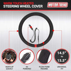 Motor Trend WarmGrip Heated Steering Wheel Cover – Hand Warming Steering Wheel Protector, Heats up Quickly - Fits Wheels 14.5-15.5" for Car Truck Van SUV (Black/Red Color)