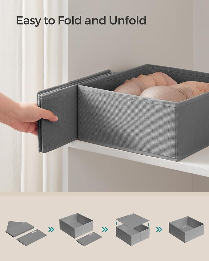 SONGMICS Drawer Organizers, Dresser Divider Organizers, Set of 12, Foldable Fabric Storage Boxes for Socks, Underwear, Bras, 