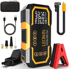 Jump Starter with Air Compressor, Battery Jumper Starter Portable(9.0 Gas/6.5L Diesel) with Tire Inflator, 12V Car Battery Jump Starter with Smart Jumper Cables, LED Light, LCD Display