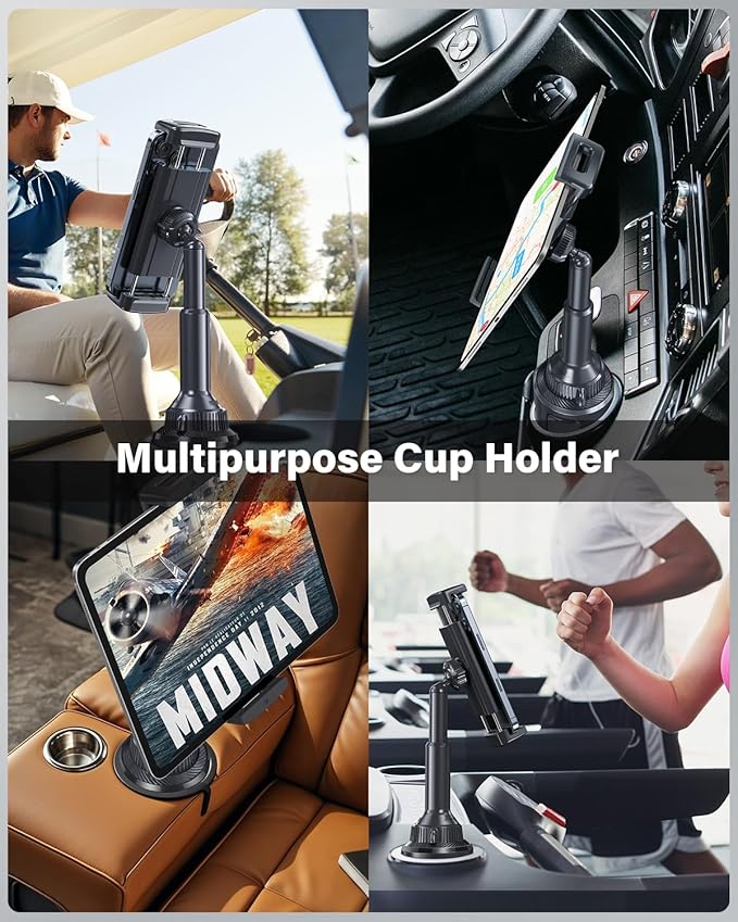 APPS2Car Tablet Holder for Car, Cup Holder Tablet Mount for Truck, Height Adjustable iPad Car Holder with 9.9" Wide Clamp for 4.7-13" iPad Pro Air Mini, Galaxy Tab, iPhone, Cell Phone