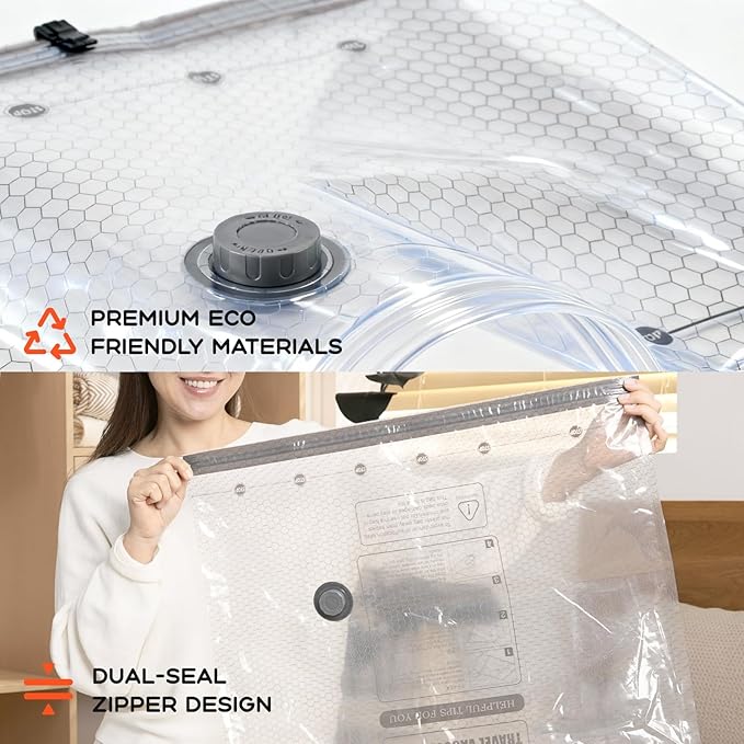 Vacuum Bags for Clothing with Rechargeable Air Pump, 15 Pack Vacuum Seal Bags for Travel, Space Saver Bags for Luggage and Su