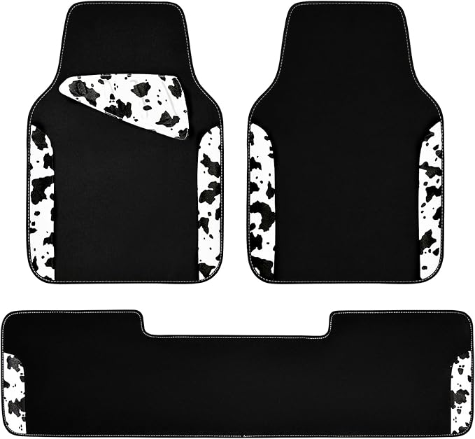 CAR PASS Waterproof Universal 3Pcs Car Floor Mats, Cow Print Car Mats Fit for SUV,Vans,sedans, Trucks,Set of Vehicles Car Car
