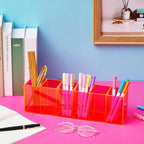 Jetec Acrylic Pen Holder 6 Compartments Makeup Brush Stationery Organizer Pencil Holder for Desk Accessories, Cosmetic Brushe