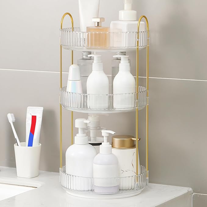 YCIA&DONE 360 Rotating Makeup Organizer and Storage for Vanity Countertop 3 Tiers, High Capacity Cosmetic Skincare Perfume Or