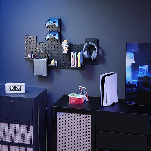 PEGZONE Controller and Headphone Holder Wall Mount, Modular Gaming Pegboard with Accessories, Controller Stand for Xbox PS5 P