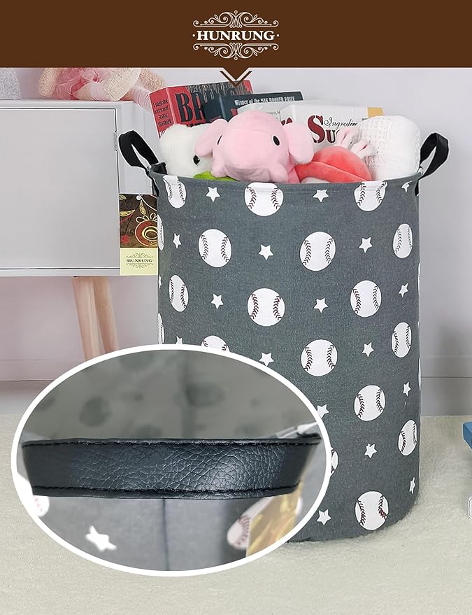 HUNRUNG Laundry Hamper,Large Canvas Fabric Lightweight Storage Basket Toy Organizer Dirty Clothes Collapsible Waterproof for 