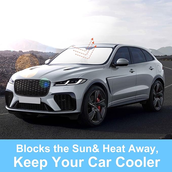 TINGLU Sun Shade for Jaguar F-Pace F Pace 2016-2025 2026 Accessories Windshield Sun Shade Window Shade UV Rays Protection Sun Visor Cover with Steering Wheel Sunshade Storage Bag