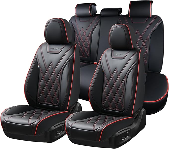 Coverado Car Seat Covers Full Set, Seat Covers for Cars, Waterproof Leather Automotive Seat Cover, Universal Car Interior Pro