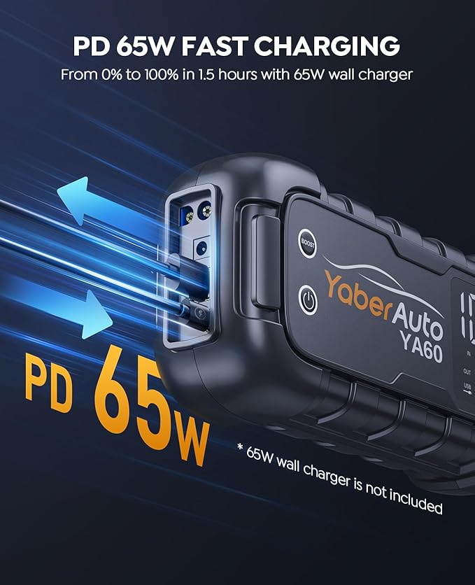 YaberAuto Jump Starter 8000A 65W Fast Charging (All Gas/12.0L Diesel) Portable Car Battery Jump Starter Pack, Jump Box Car