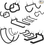 Heavy Duty Pegboard Hooks 12PC - Black Peg Board Hooks for Hanging Tools, Drill Holder, Only Fits 1/4" Peg Board, Ideal for g