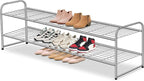 AOODA 2 Tier Long Metal Shoe Rack for Closet Wide Stackable Shoe Storage Organizer 18-Pairs Low Small Sneaker Rack for Entryw