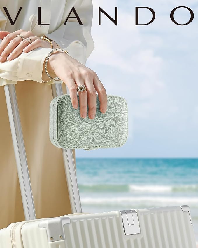 VLANDO Travel Jewelry Case for Women Girls Mothers, PU Leather Portable Small Jewelry Box for Rings, Necklaces, Bracelets, Ea