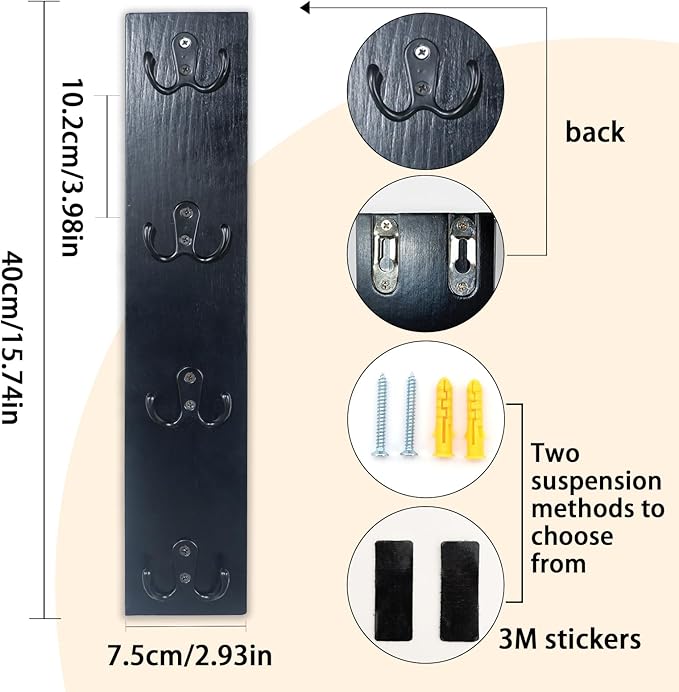 Yohsnor Vertical Key Holder Wall Mount - Stylish Home Decor for Entryway, Space-Saving Hook Rack & Organizer for Keys, Wallet