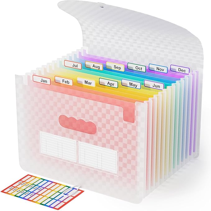 ABC life 12 Pockets Accordion File Organizer Expanding File Folders, Portable Monthly Bill Receipt Document Organiser, Expand
