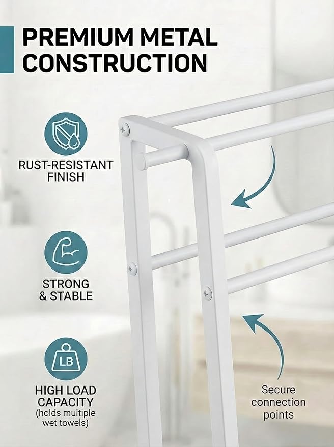 CANYAVE Metal Leaning Ladder Towel Rack, 4-Tier Blanket Stand for Bathroom Living Room, No Drilling Quilt Storage Organizer