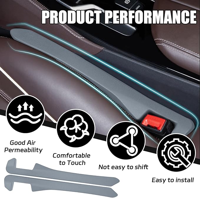 2PCS Car Seat Gap Filler, Soft Foam Leather Seat Side Gap Filler Plug, Fill The Gap Between Seat and Console, Stop Things from Dropping, Universal Interior Car Accessories (Gray)