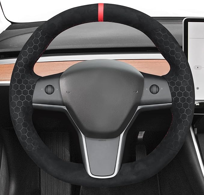 MEWANT Hand Stitched Steering Wheel Cover for Tesla Model 3 2017-2023 / Model Y 2020-2023 for Tesla Model 3/Y Accessories