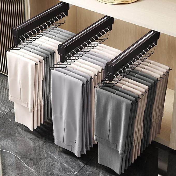 Extendable Clothes Rail, Heavy Duty Adjustable Closet Rod with 2 Sliding Tracks, Pull-Out Hanger Rack, 21-60cm, Supports 25kg