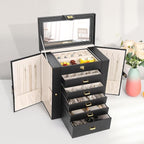 Kendal Extra Large Jewelry Box Jewelry Case PU Leather 6 Tier 5 Drawers Large Storage Capacity with Mirror Jewelry Storage Or