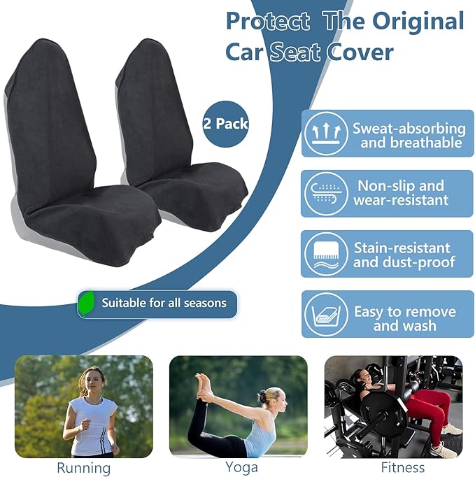 Towel Car Seat Covers - Super Absorbent Front Seat Protectors for Gym, Pets & Travel | Quick-Dry Towel Fabric | Universal Non